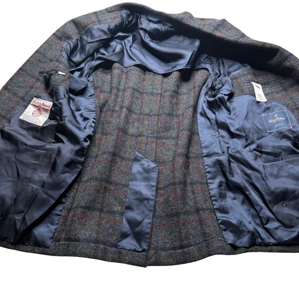 BROOKS BROTHER Regent Sport Coat Blue Plaid Harris Tweed Wool Men's Size 44R